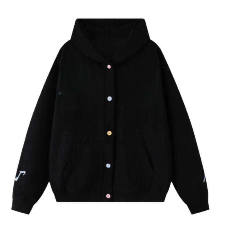 Colorful Button Kaishan Black Hoodie