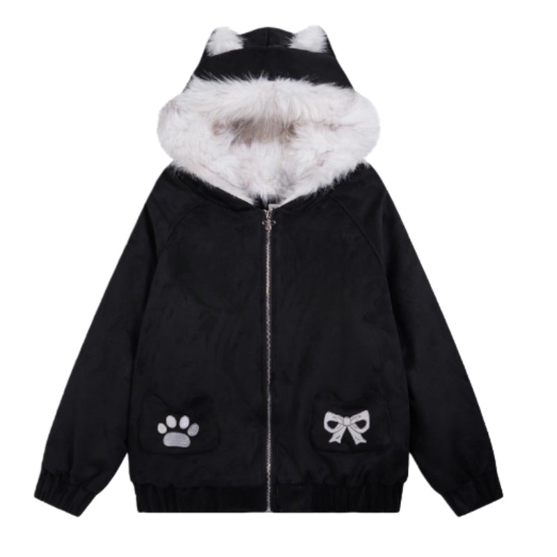 Black Hip-Hop Hoodie With Cat Ears
