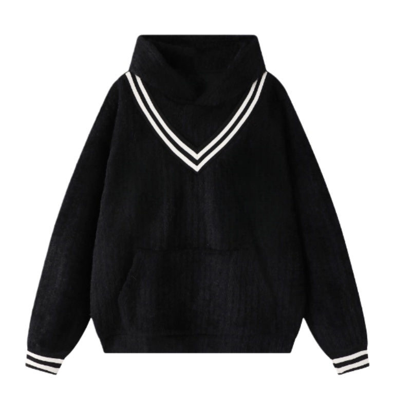 V-Neck Striped Black Hoodie